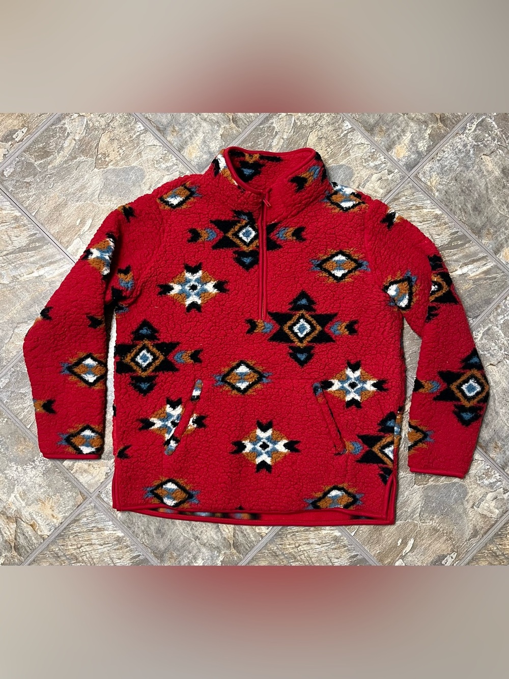 Wrangler Retro Aztec Southwestern Fleece Jacket Red Women’s Large 1/4 Zip